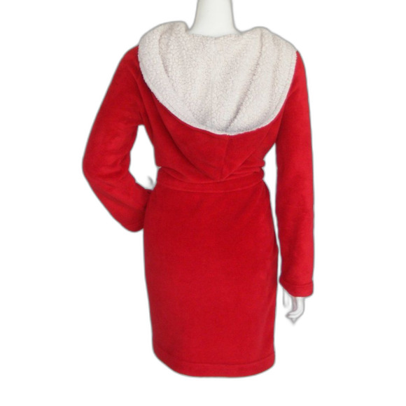 VICTORIA'S SECRET Plush Robe, XS/S, Red, Sherpa lined hood, Sash - Picture 2 of 13